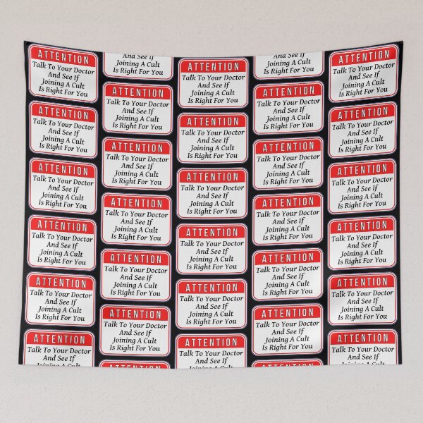 Item preview, ATTENTION:  Talk To Your Doctor And See If Joining A Cult Is Right For You - funny warning signs designed and sold by DesignsFromTW-S.