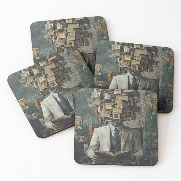 Item preview, A Surreal Mind of Memories – Abstract Man Reading with Photo Collage Head designed and sold by MetroEnvision.