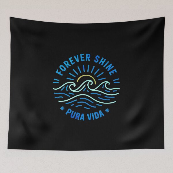 Item preview, FOREVER SHINE - PURA VIDA  - Line Art Sketch - tri-color emerald aqua gold color burst on black designed and sold by Big Bang Canvas.