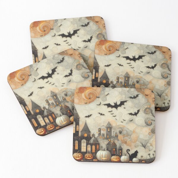 Item preview, Halloween illustration with house, pumpkins, bats and other holiday attributes  designed and sold by 4Seasons.