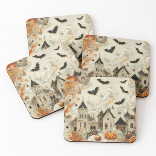 Item preview, Halloween illustration with house, pumpkins, bats and other holiday attributes designed and sold by 4Seasons.
