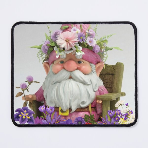 Item preview, A pink gnome sits among flowers, a gift for a dreamy gardener. designed and sold by DZIERANA.