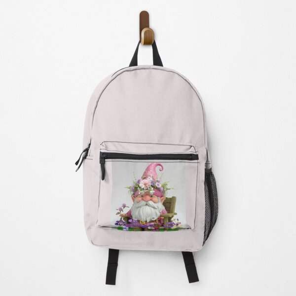 Item preview, A pink gnome sits among flowers, a gift for a dreamy gardener. designed and sold by DZIERANA.