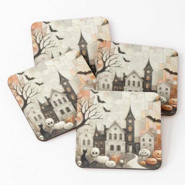 Item preview, Halloween illustration with house, pumpkins, bats and other holiday attributes designed and sold by 4Seasons.