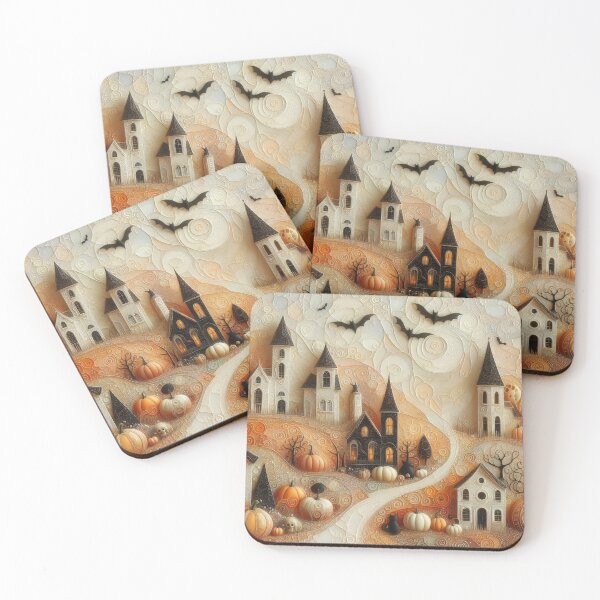 Item preview, Halloween illustration with house, pumpkins, bats and other holiday attributes designed and sold by 4Seasons.