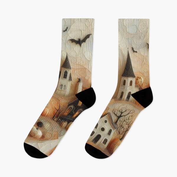 Item preview, Halloween illustration with house, pumpkins, bats and other holiday attributes designed and sold by 4Seasons.