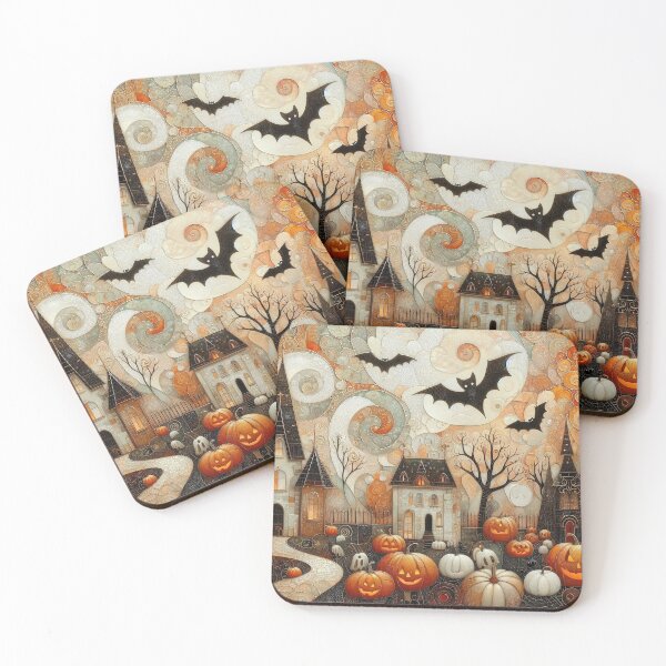 Item preview, Halloween illustration with house, pumpkins, bats and other holiday attributes designed and sold by 4Seasons.