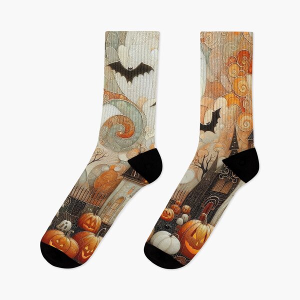 Item preview, Halloween illustration with house, pumpkins, bats and other holiday attributes designed and sold by 4Seasons.