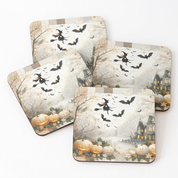 Item preview, Halloween illustration with house, pumpkins, bats and other holiday attributes designed and sold by 4Seasons.