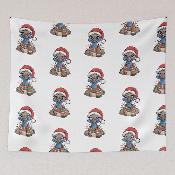 Item preview, Christmas Emu with Red Scarf and Santa Claus Hat designed and sold by SOUFIANE1991.