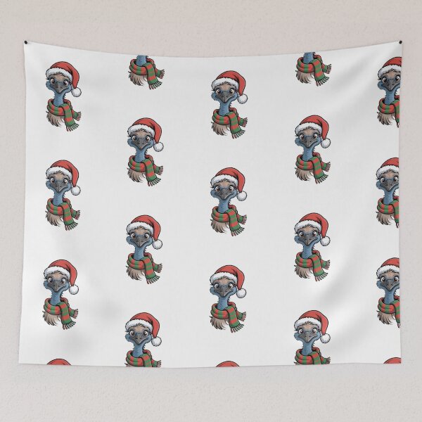 Item preview, Christmas Emu with Red Scarf and Santa Claus Hat designed and sold by SOUFIANE1991.