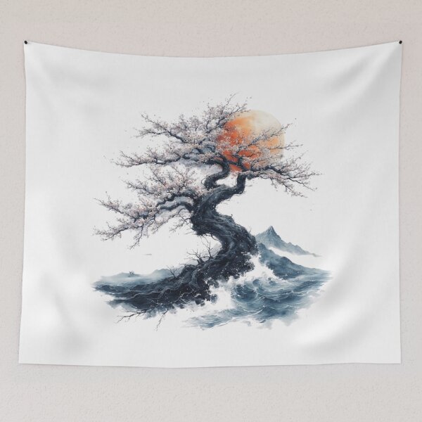 Item preview, Japanese landscape: river, mountain and sacred tree designed and sold by CHRIST5000.