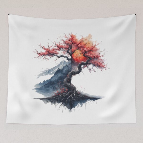 Item preview, Japanese landscape: river, mountain and sacred tree designed and sold by CHRIST5000.