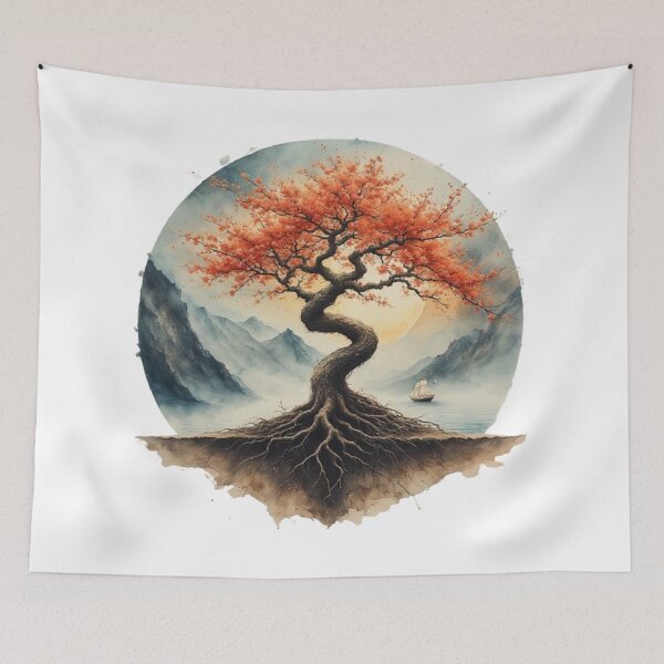 Item preview, Japanese landscape: river, mountain and sacred tree designed and sold by CHRIST5000.