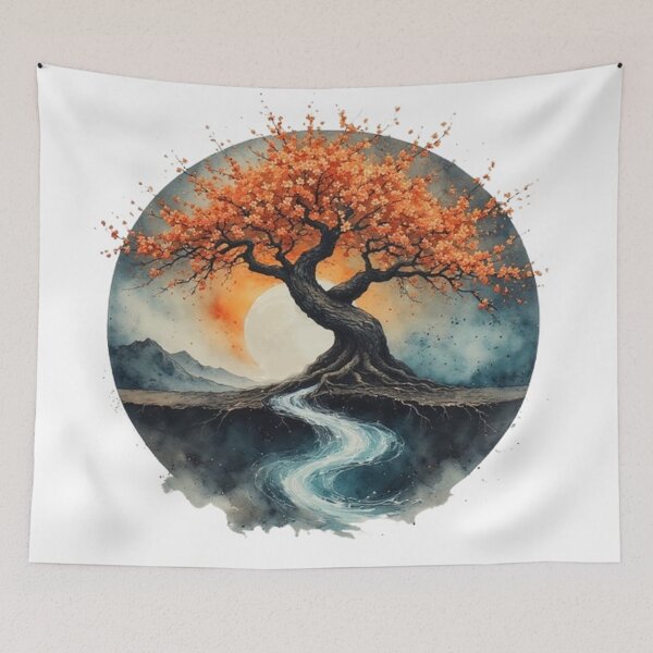 Item preview, Japanese landscape: river, mountain and sacred tree designed and sold by CHRIST5000.