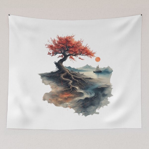 Item preview, Japanese landscape: river, mountain and sacred tree designed and sold by CHRIST5000.