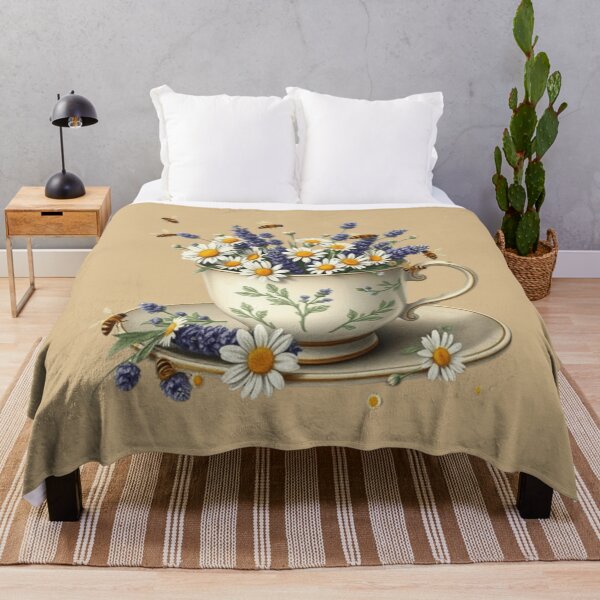 Item preview, Rustic Teacup with Lavender, Daisies & Chamomile – Vintage Botanical Cottagecore Art designed and sold by Witty Moon.
