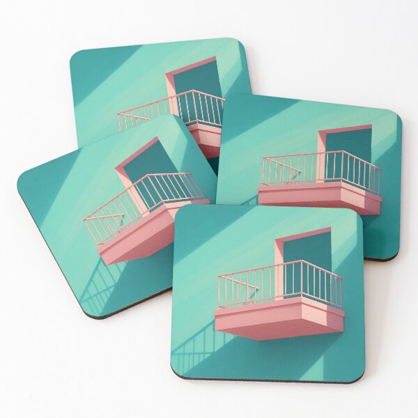 Item preview, Pink Balcony on Teal Wall with Long Shadows designed and sold by SassyArtistry.