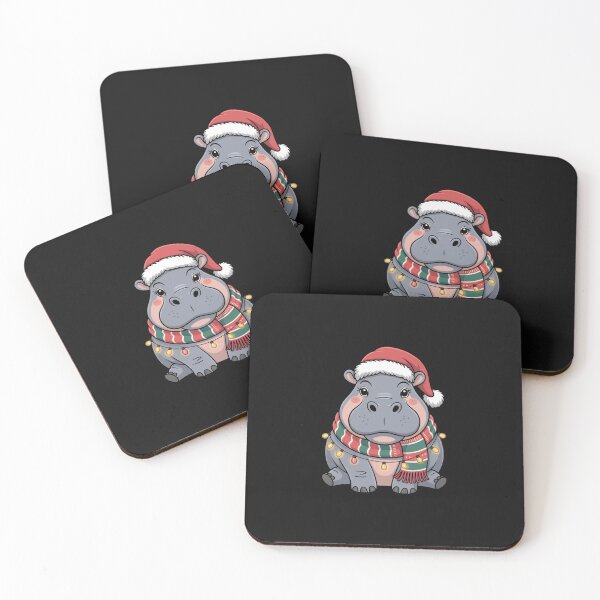Item preview, Christmas Hippo with Red Scarf and Santa Claus Hat designed and sold by SOUFIANE1991.