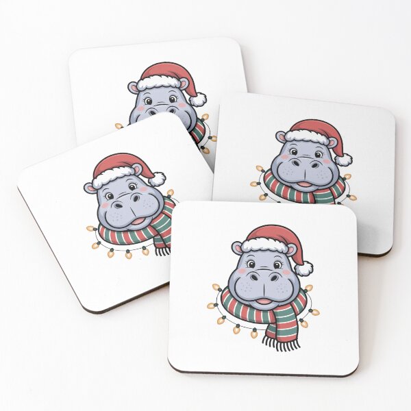 Item preview, Christmas Hippo with Red Scarf and Santa Claus Hat designed and sold by SOUFIANE1991.