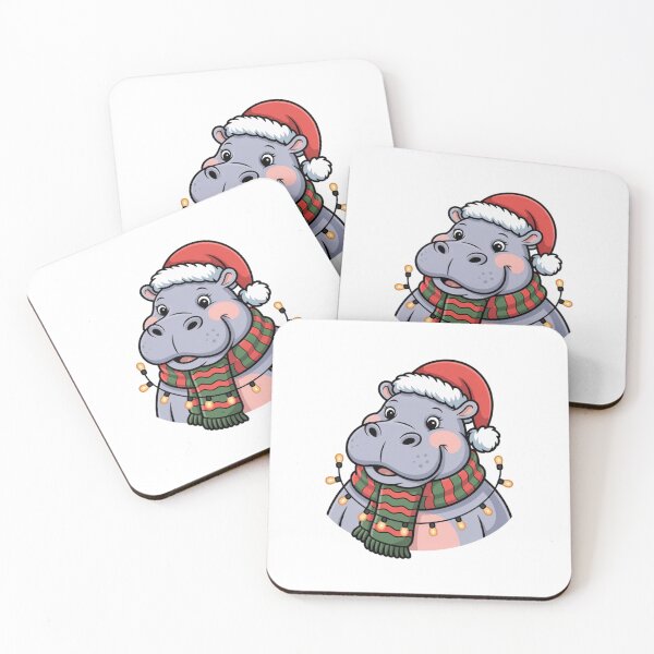 Item preview, Christmas Hippo with Red Scarf and Santa Claus Hat designed and sold by SOUFIANE1991.