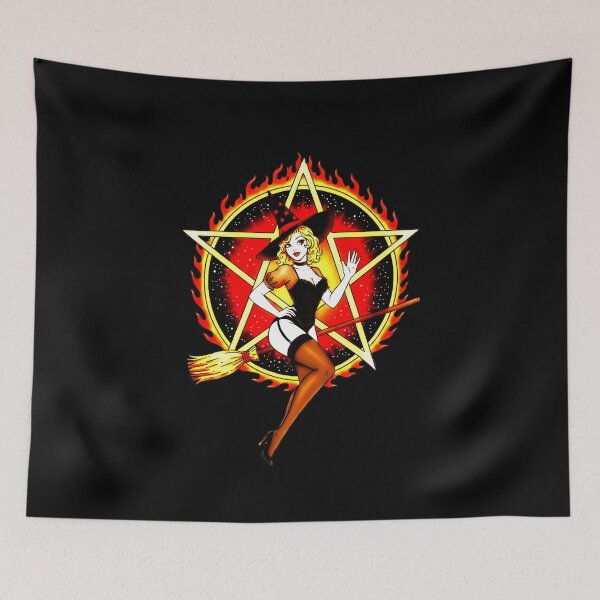 Item preview, Halloween Pentagram Pin-Up Witch designed and sold by CoffinsArt.
