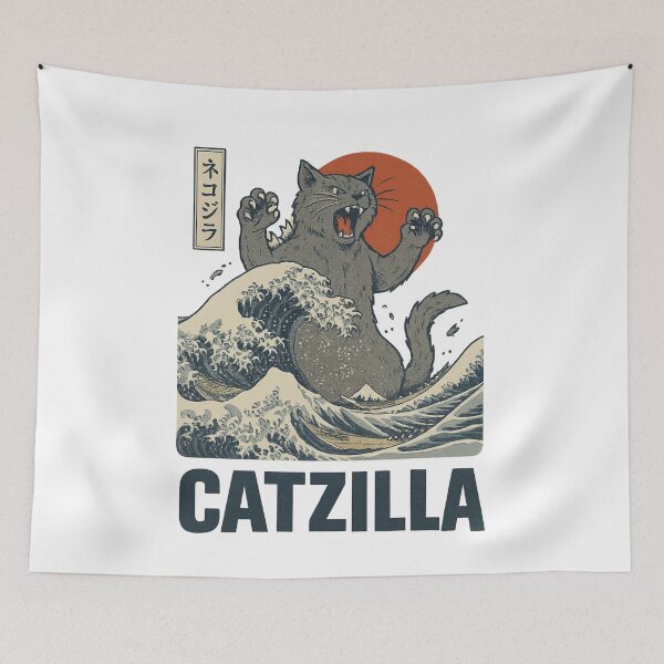 Item preview, CATZILLA – The Great Wave Feline (Ukiyo-e Kaiju Parody) designed and sold by DailyDrivesct.