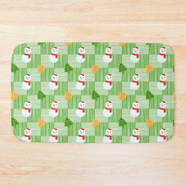 Item preview, Cute Snowman and Leaf Seamless Pattern on Green Background designed and sold by Aom Road.
