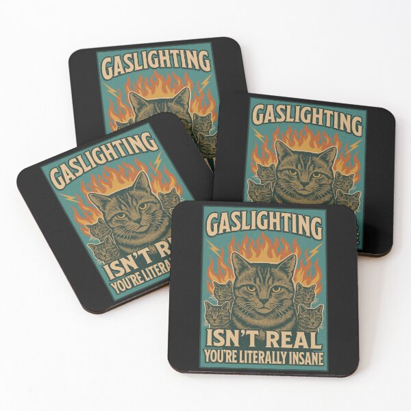Item preview, Cat Meme Gaslighting Isn’t Real, You’re Literally Insane Flaming Retro Comic Aesthetic designed and sold by Bongocomic.