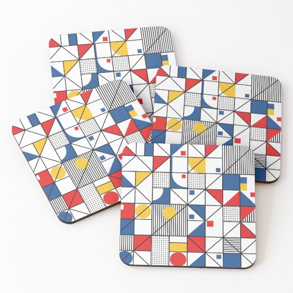 Item preview, Modern Bauhaus Minimalist Geometric Pattern | Playful Abstract Design Mondrian White Primary Colors De Stijl designed and sold by DibuHumor.