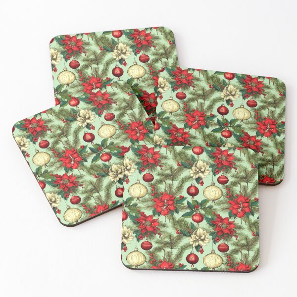 Item preview, Vintage Christmas Poinsettias And Antique Xmas Ornaments Pattern designed and sold by DEC02.