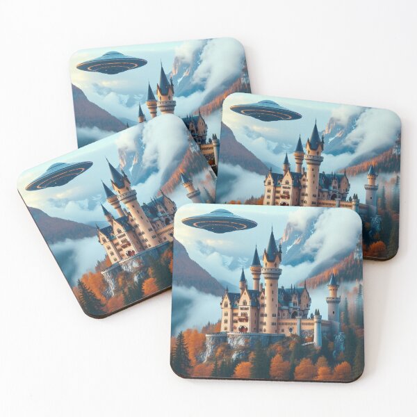Item preview, UFO amidst gray Neuschwanstein in mountain mist designed and sold by MatthewAMerman.