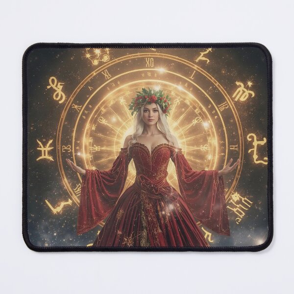 Item preview, Celestial Goddess with Zodiac Wheel - Mystical Astrology Christmas Art designed and sold by MissSaylor.