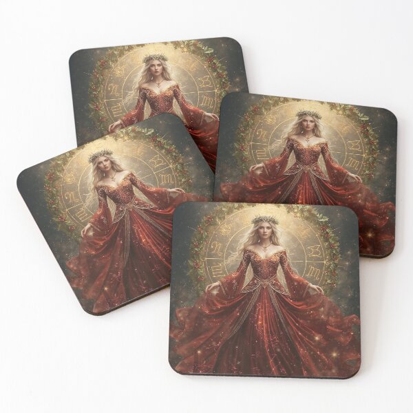 Item preview, Winter Solstice Zodiac Goddess - Red Gold Celestial Astrology Portrait designed and sold by MissSaylor.