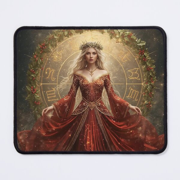 Item preview, Winter Solstice Zodiac Goddess - Red Gold Celestial Astrology Portrait designed and sold by MissSaylor.