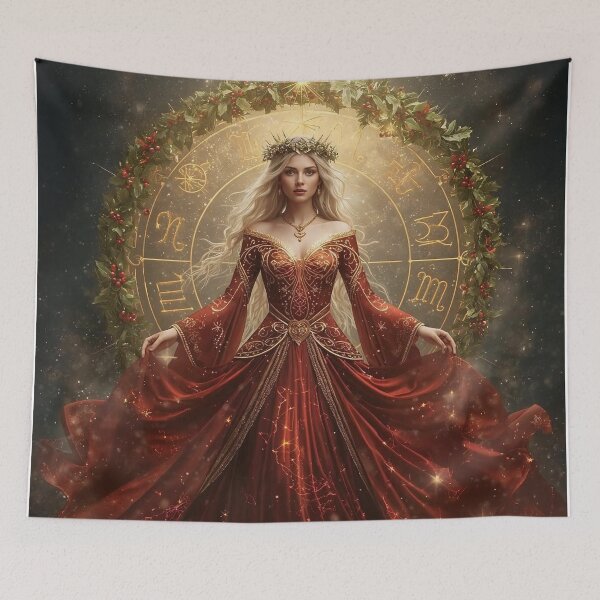 Item preview, Winter Solstice Zodiac Goddess - Red Gold Celestial Astrology Portrait designed and sold by MissSaylor.