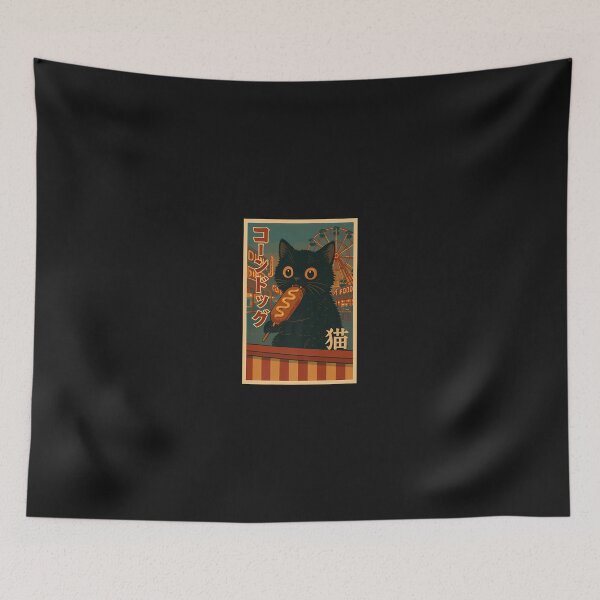 Item preview, Retro Black Cat Poster With Corn Dog And Fair Ferris Whe designed and sold by cawtoon.