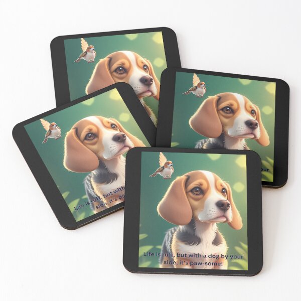 Item preview, Adorable Beagle Puppy with Sparrow in Nature Setting, Bright and Whimsical designed and sold by KJ-Books.