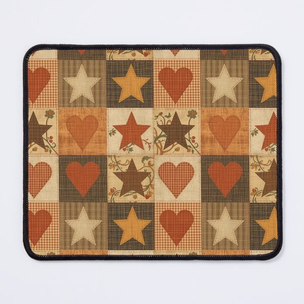 Artikelvorschau, Rustikales Patchwork-Herz- und Sternmuster für den Herbst – Country Farmhouse Folk Art Design entworfen und verkauft von Brainy Bites19.