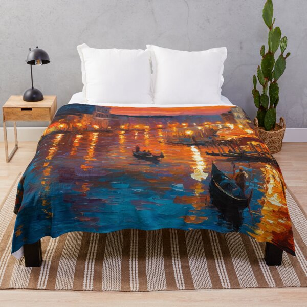 Item preview, Venice Canal Sunset Painting – Impressionist Gondola Artwork of Italy designed and sold by ArgentoArt.