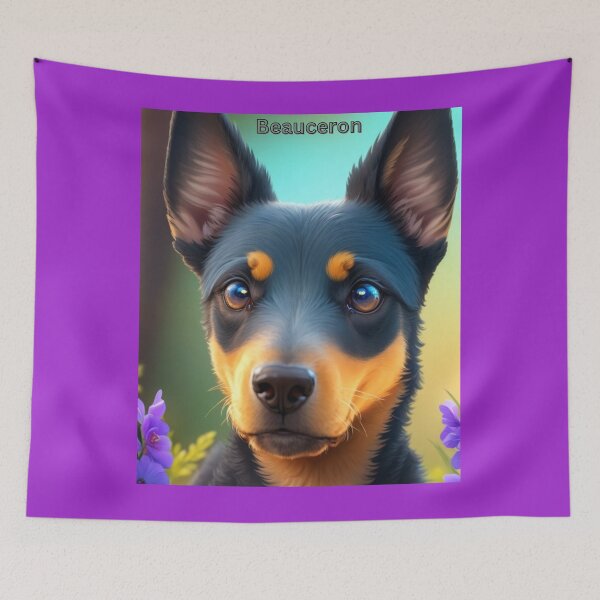 Item preview, Close-Up Portrait of a Beauceron Dog Surrounded by Colorful Flowers designed and sold by KJ-Books.
