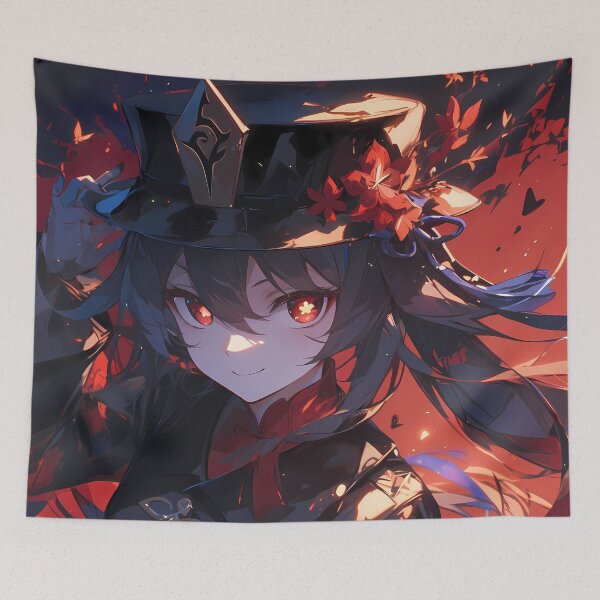Item preview, Hu Tao Genshin Impact mischievous anime girl crimson flames playful spirit designed and sold by HumbertoValveno.