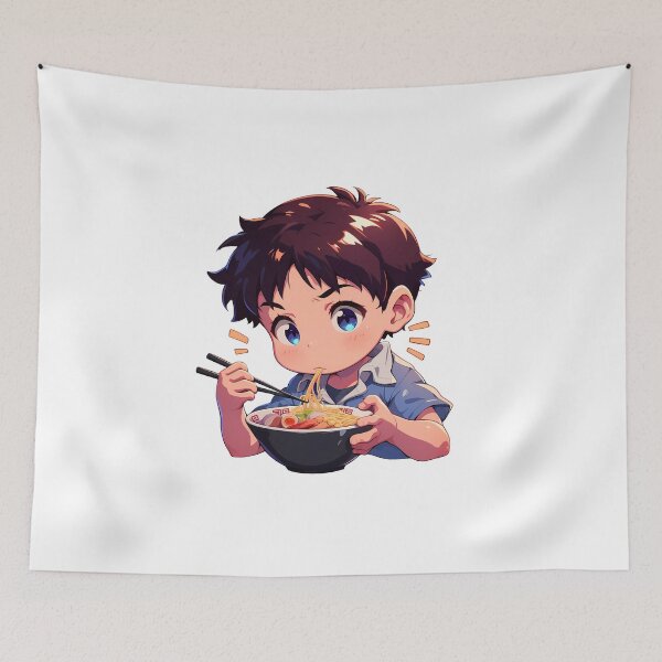 Item preview, Neon Genesis Shinji Ikari Evangelion Anime Chibi Ramen Blue Shirt designed and sold by Raslbazola.