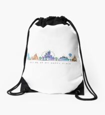 Meet me at my Happy Place Vector Orlando Theme Park Illustration Design Drawstring Bag