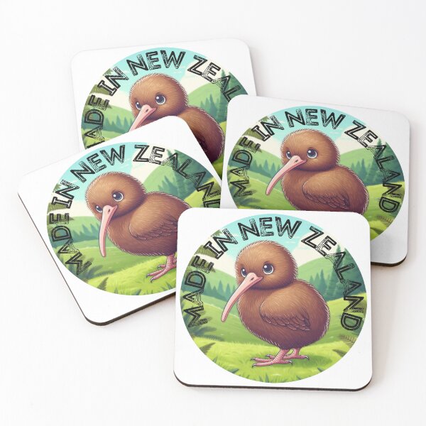 Item preview, "Made in New Zealand" cartoon kiwi bird with rural NZ background designed and sold by PhotoDesignNZ.