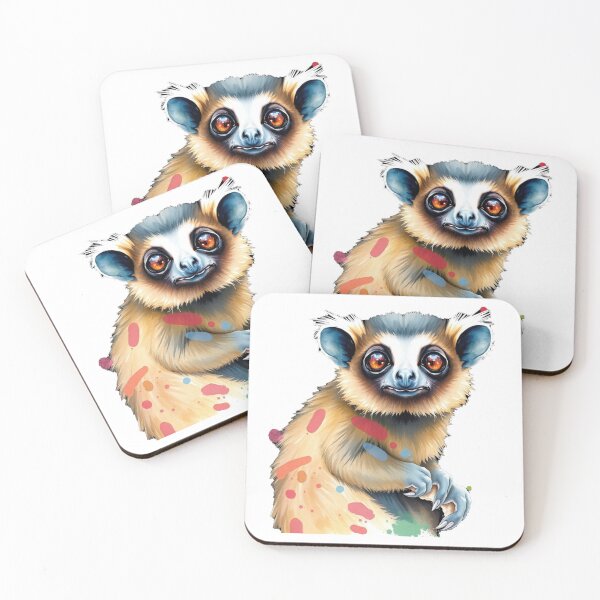 Item preview, Cute Ring-Tailed Lemur Illustration - Big Expressive Orange Eyes, Whimsical Watercolor Animal Portrait designed and sold by EllDAV777.