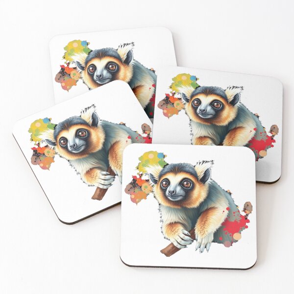 Item preview, Adorable Sifaka Lemur Illustration - Big Brown Eyes, Vibrant Watercolor Wildlife Art designed and sold by EllDAV777.