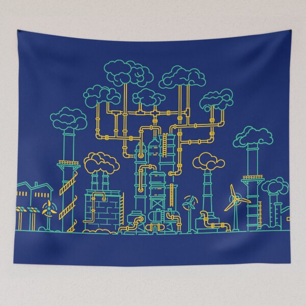 Item preview, concept of green factory, lined graphic of industry buildings  combined with tree designed and sold by NiamLab.