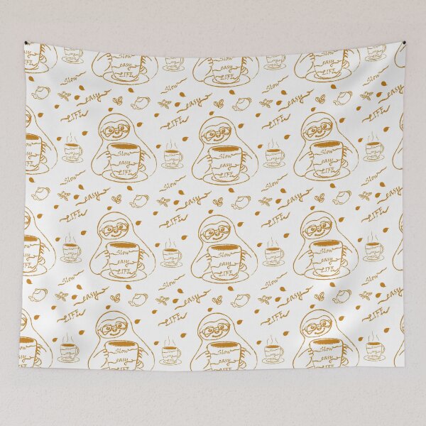 Item preview, seamless pattern with food and drinks, Hand drawn coffee time icons set. Cute sloths.  designed and sold by CreativebyTKK.
