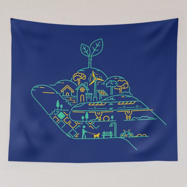 Item preview, concept of eco-city or green city, lined graphic of hand holding leaf with ecology element  designed and sold by NiamLab.